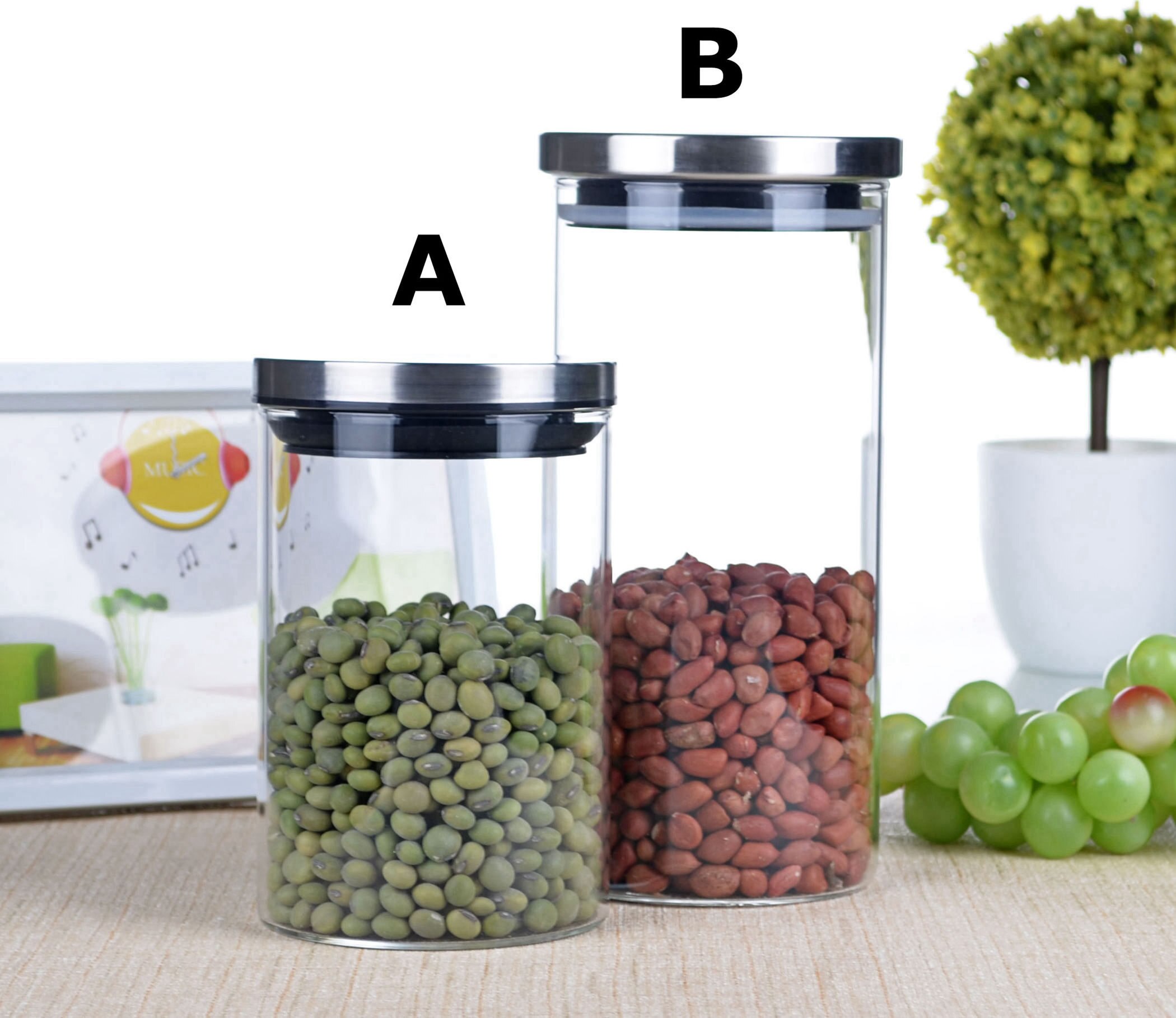 Glass Pantry Organization and Storage Jars Kitchen Food Containers w/ Stainless Steel Lid