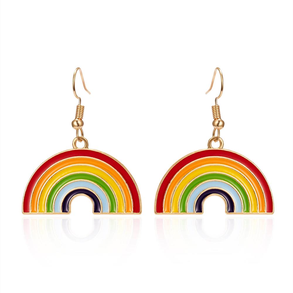 Rinhoo Leuke Regenboog Dangle Oorbellen Voor Vrouwen Pendientes Sieraden Eenvoudige Meisjes Brincos Kleurrijke Lgbt Rainbow Charm Oorbellen: Default Title