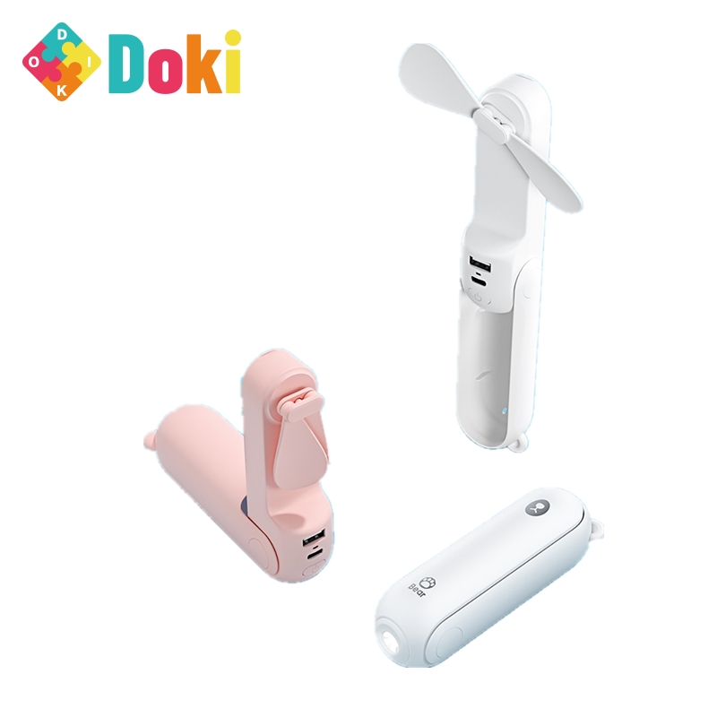 Doki zabawka przenośny mini wentylator wentylator 1500mAh trwały cichy składany wentylator ładowalny Usb z funkcją moc Bank i latarka