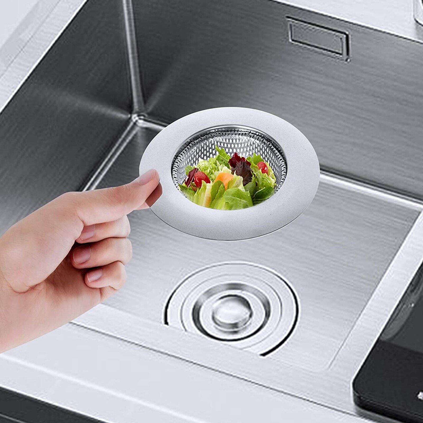 2Pcs Stainless Steel Kitchen Sink Strainer with Lid Anti-clogging Block Food Particles