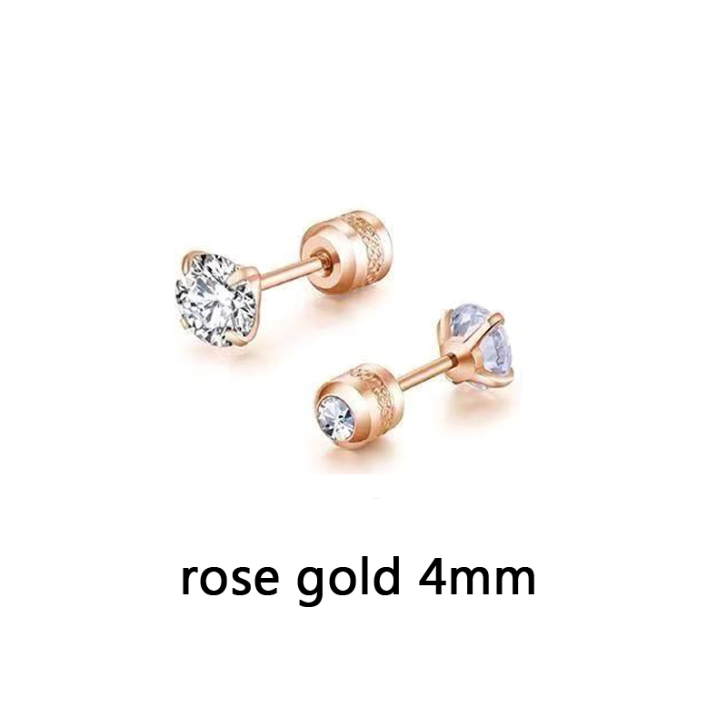 1 Pair 3-6mm Stud Earrings Set Hypoallergenic Double Round Cubic Zirconia Stainless Steel CZ Girls Women Earrings: rose gold 4mm