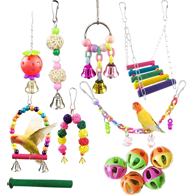 13 Pack Parakeet Toys, Hanging Bell Pet Cage Toys,Bird Swing Chewing Toys for Small Parrots,Finches,Love Birds: Default Title