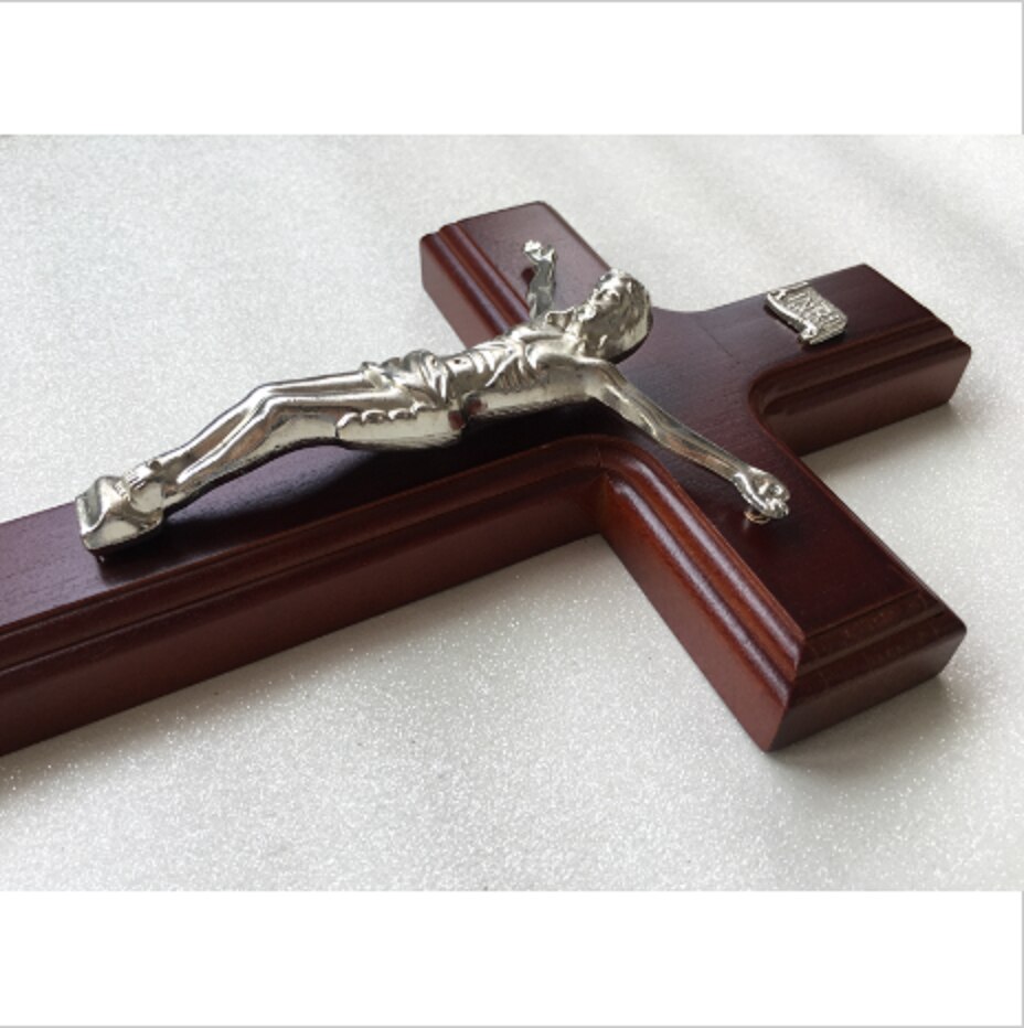 Jésus en alliage de Zinc 32cm, croix en hêtre naturel, or, argent, bronze, suspendus au mur