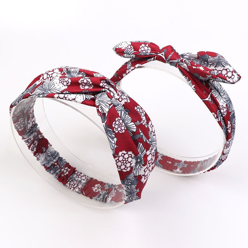 2pcs/Set Mommy and baby Floral Printing Headband Girl Mother Daughter Headbands Tie Knot Hairband Rabbit Ear Cotton Hairbands: 5