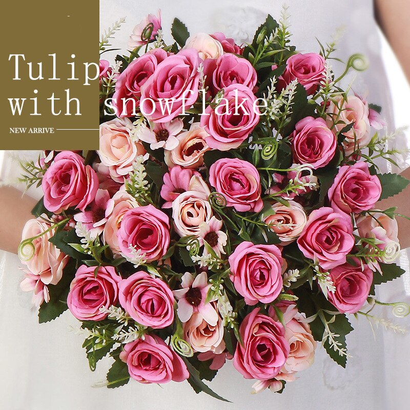 3 stk 1 haug  of 5 kunstige blomster brud som skal roser bryllup halloween fest bursdag hage hjem dekorasjon tilbehør krans