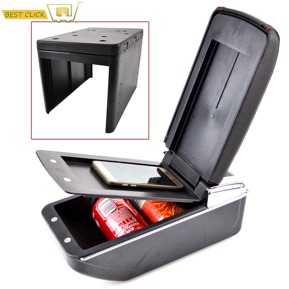 Boîte de rangement universelle, Console centrale, accoudoir double couche, Console de voiture en cuir PU