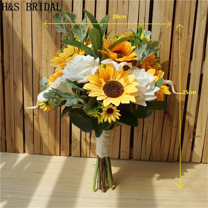 H&amp;S BRIDAL Sunflower Wedding bouquet Calla Lily Sun Flower Bridal Bouquets Yellow Bridesmaid bouquets Artificial Wedding Flower