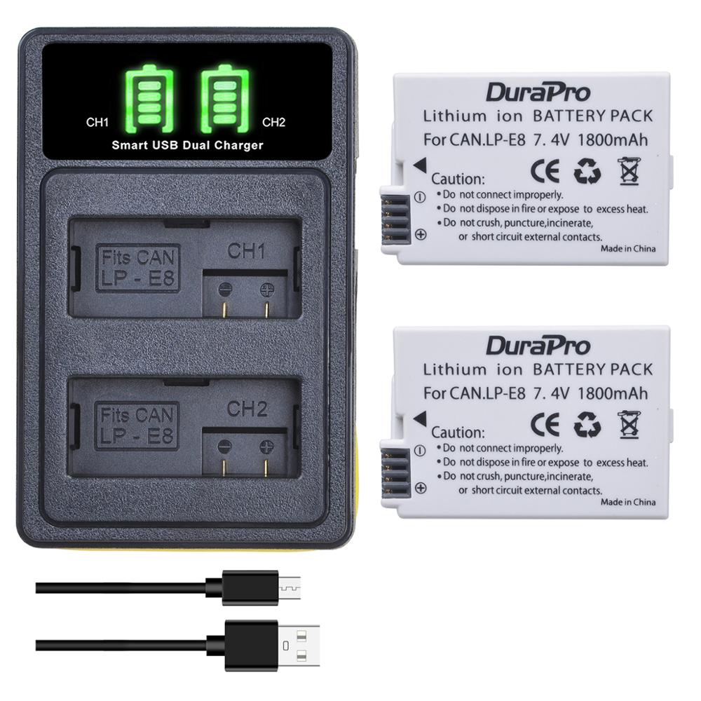 2x 1800 mah lp -e8 lp e8 kamera batteriladdare med typ c-port för canon eos 550d 600d 650d 700d kyss  x4 x5 x6i x7i rebell  t2i t3: 2 batteripaket