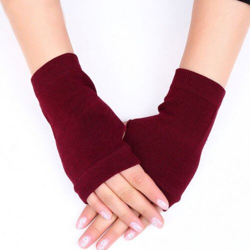 Kvinder stilfulde håndvarmere vinterhandsker kvinder arm hækling strikning bomuldsvante varme fingerløse handsker gants femme: Burgunder