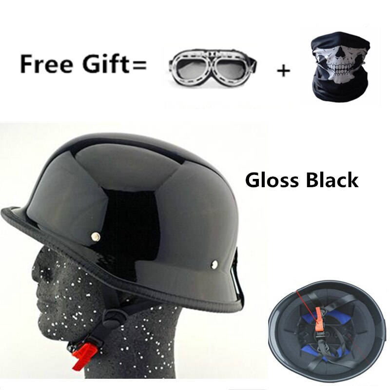 Motorcycle German Helmet Electric Scooter ATV Open Face Cruiser Chopper Half Helmets Motorbike Riding Cap DOT CE: gloss black / M