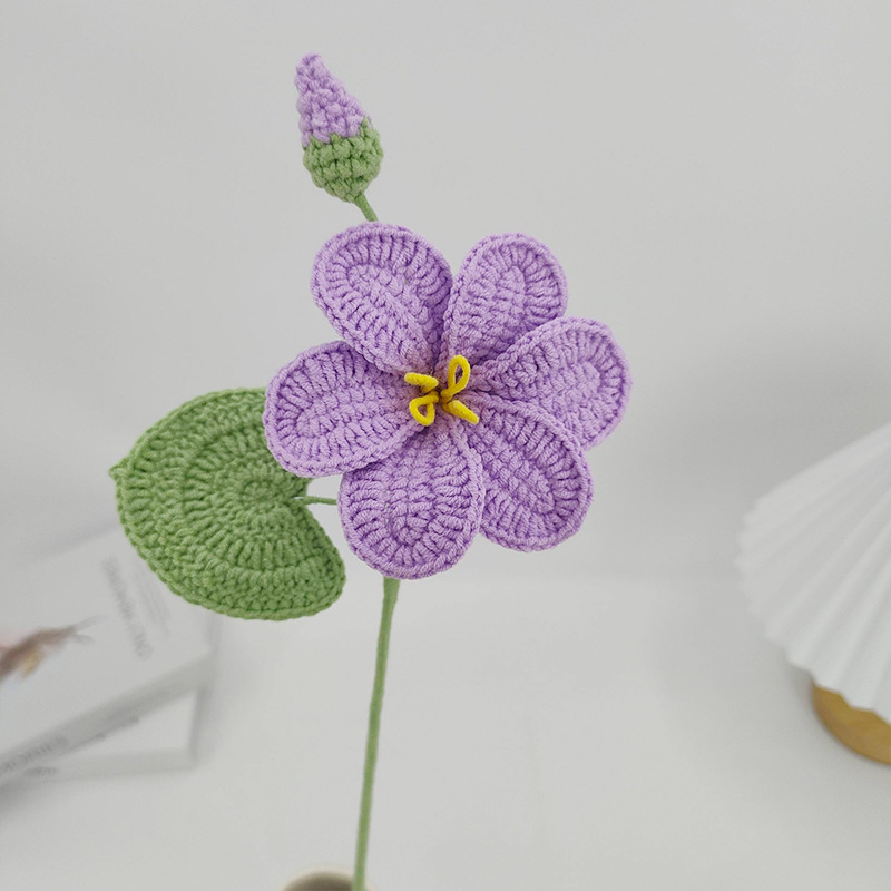 Flores creativas de punto de Paulownia, ramo tejido de ganchillo, decoración de boda, flores falsas, decoración de escritorio: Azul