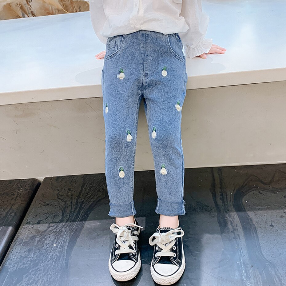 Jeans Meisje Borduurwerk Jeans Voor Meisjes Applicaties Kid Jeans Lente Herfst Kinderen Jeans Kleding