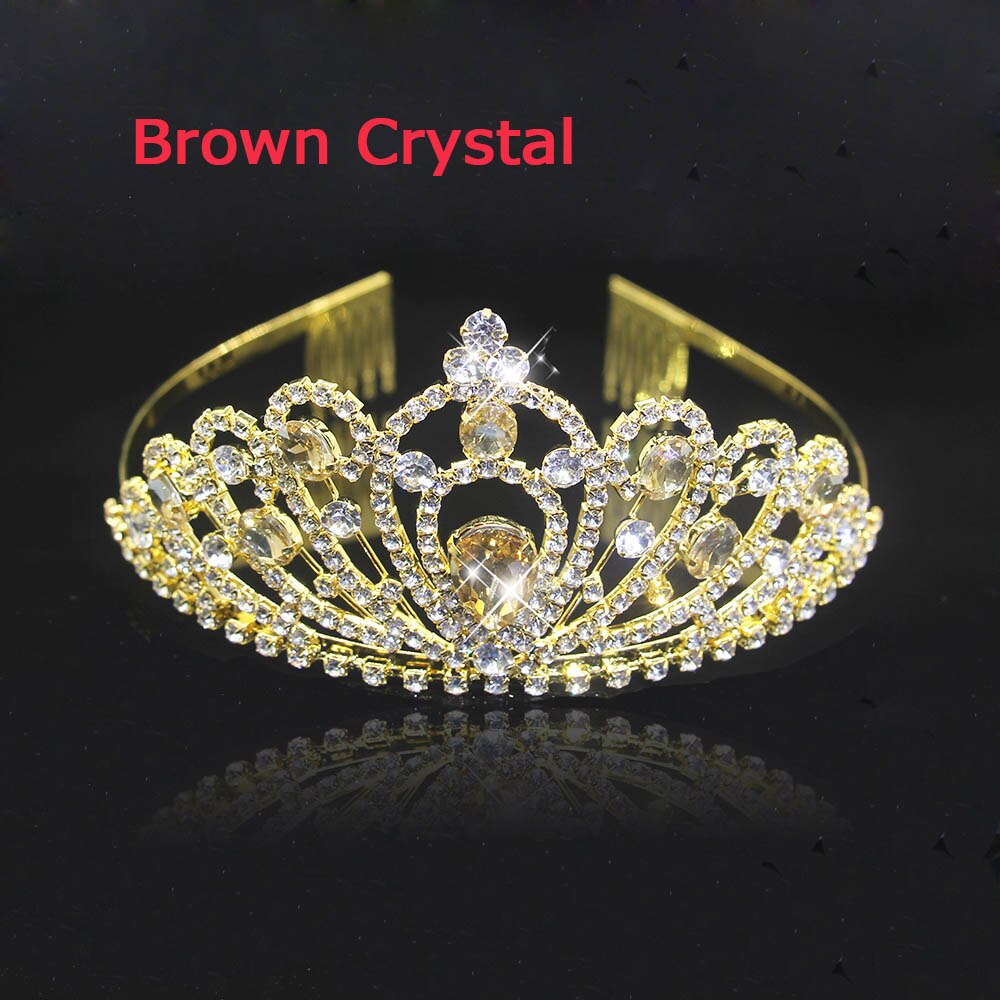 AINAMEISI 5 colors Crystal Tiaras Hair Accessories Gold Crowns Girls Headpiece Wedding Bridal Crown Hair Jewelry: gold Brown