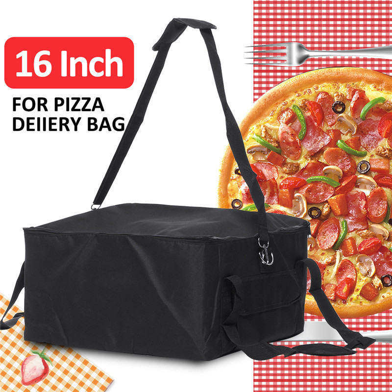 16 Inch Storage Oxford Cloth Pizza Bag Durable Portable Container Holder Thermal Strength Insulated Box Fresh Food: 16 Inch Black