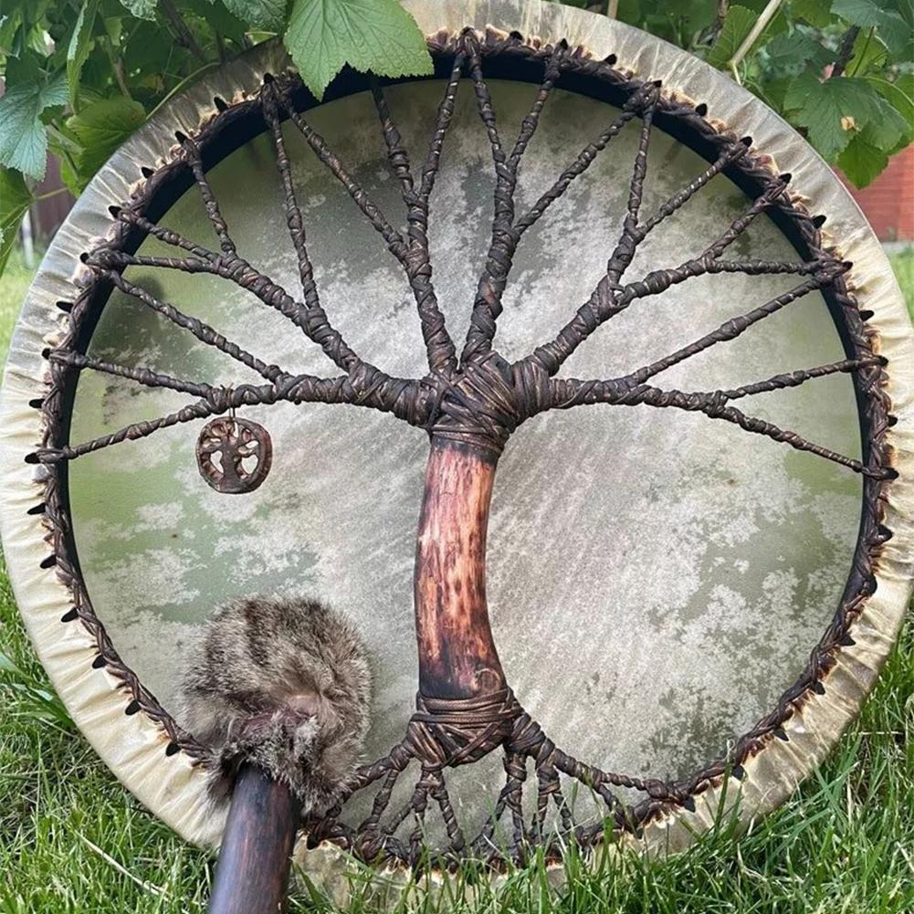 Mini 25cm Schamanen Trommel Baum Des Lebens Sibirischen Trommel Geist Ornament Ostern Dekoration Musik Handgemachte Musik Yoga Hause d5t1