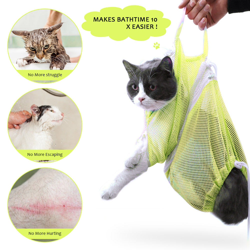 Cat Grooming Bath Bag Mesh Cat Supplies Washing Bags For Pet Bathing Nail Trimming Injecting Anti Scratch Bite Restraint: YELLOW