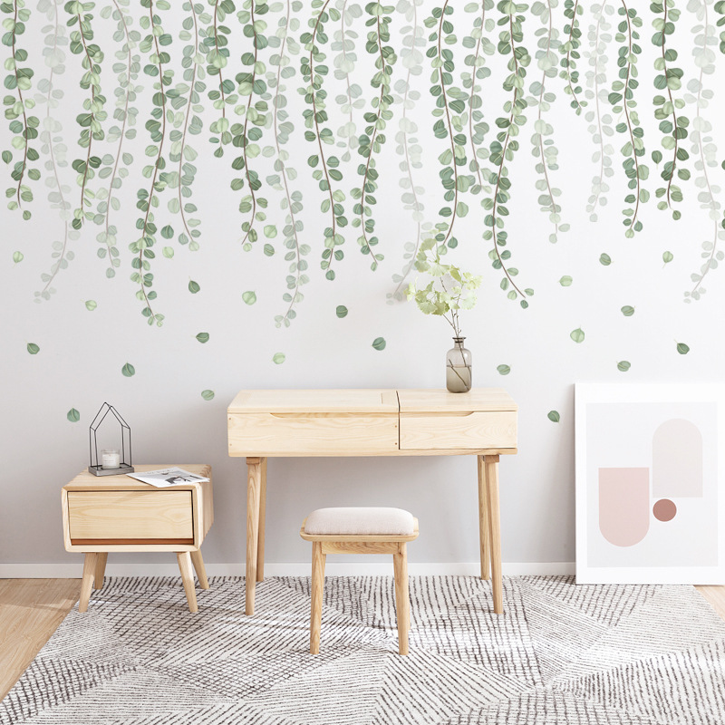 Pegatinas de pared de hojas de mimbre de estilo nórdico para sala de estar, dormitorio, vinilo ecológico, pegatinas de pared, decoración artística para el hogar, pegatinas para pared