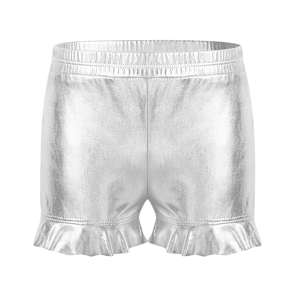 SPEERISE Womens Silver Shiny Metallic Shorts Mid Waisted Dance Fashion Fitness Nylon Lycra Spandex Skinny Elastic