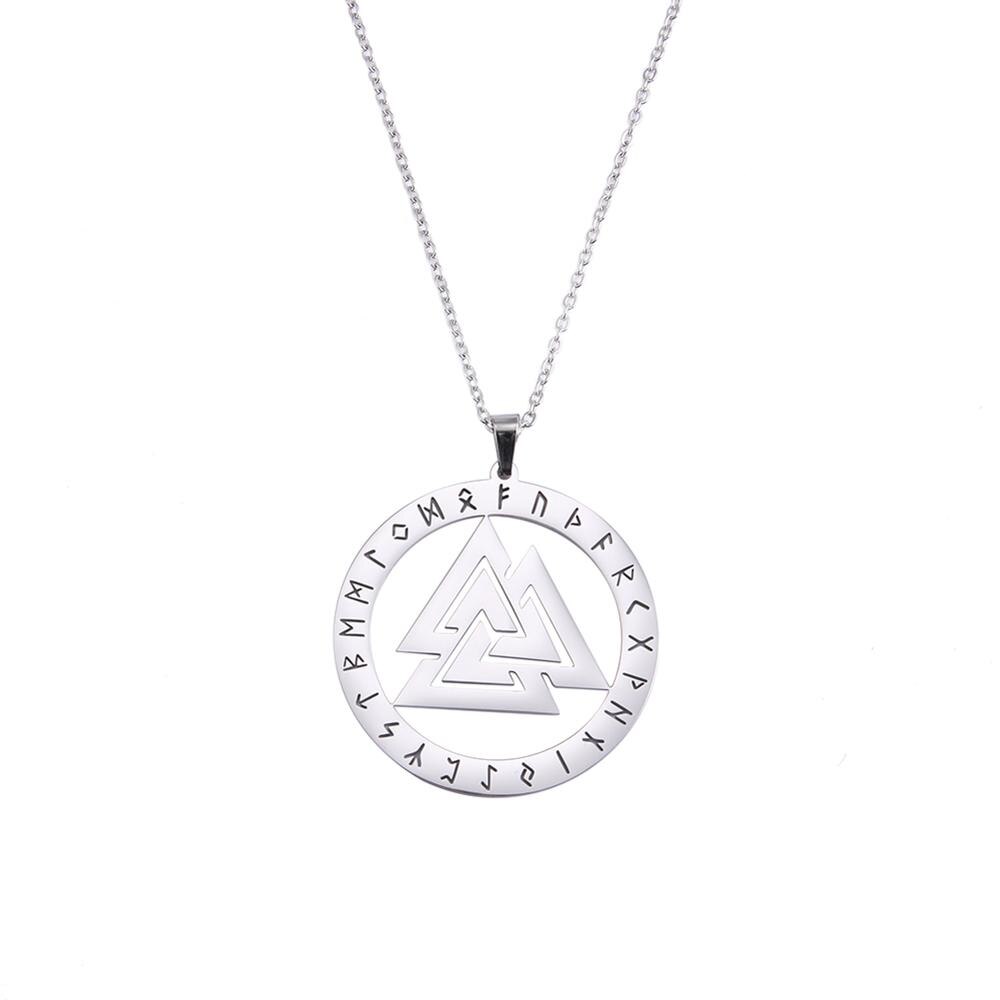 Skyrim Triskelion Nordic Runes Valknut Pendant Necklace Women Men Talisman Amulet Viking Stainless Steel Chain Necklaces Jewelry: Valknut