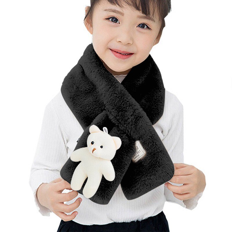 Children Girls Scarf Plush Fur Scarf Cute Bear Decor Collar Shawl Neck Warmer For Winter