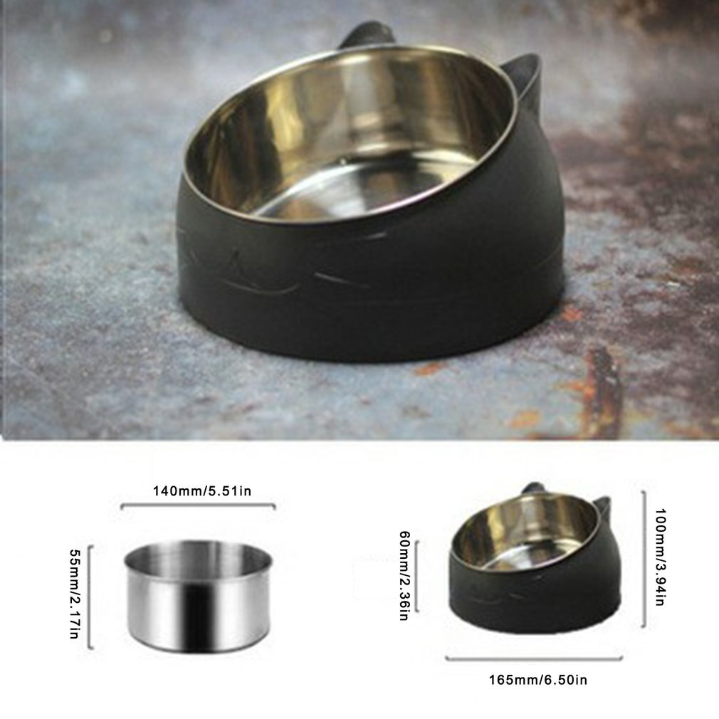 Cuenco de acero inoxidable antideslizante para gatos, Base para cachorros, alimentador de agua potable, plato inclinable de protección para el cuello, cuenco para mascotas