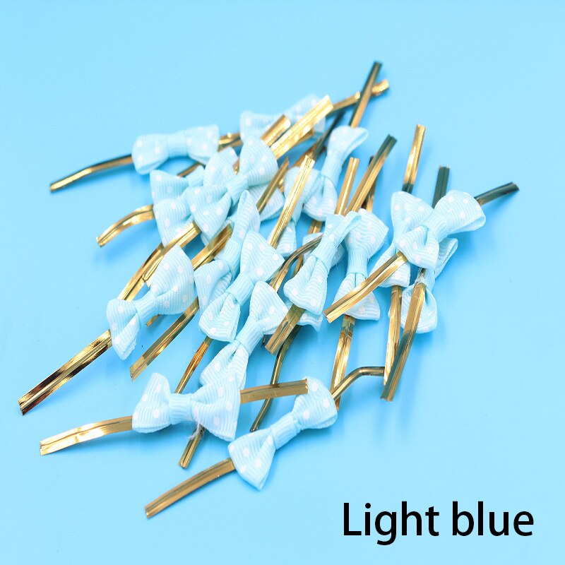 100Pcs DIY Bow Tie Wrapping Golded Wire Bowknot Binding Wire Lollipop Candy Packaging Bags Fastener Sealing Fixed Ties: Lighe blue