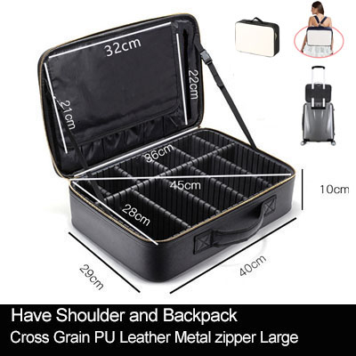 Clapboard Cosmetic Bag Leather Make Up Box Large Capacity Storage Handbag Travel Insert Toiletry Makeup Suitcase: L PU Metal zipper