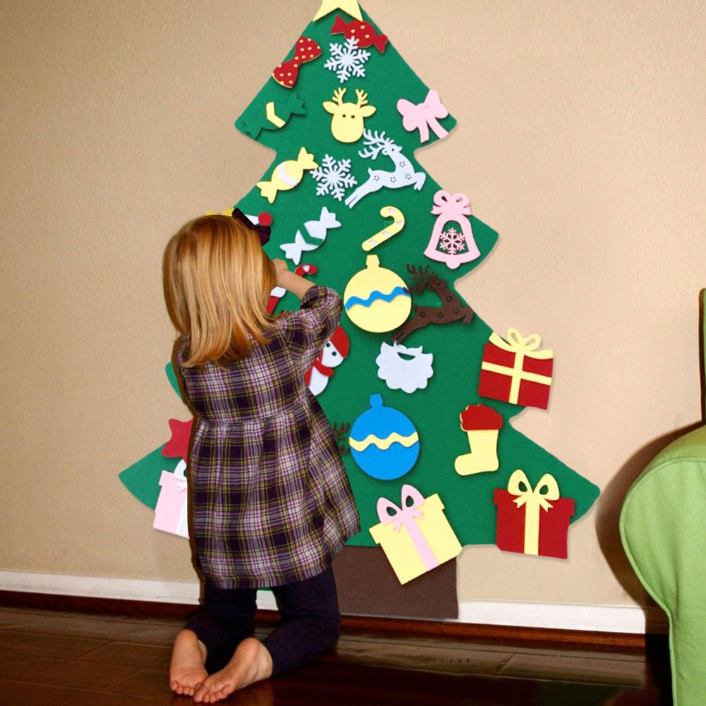 Kerstboom Led Diy Vilt Kerstboom Set 32 Stuks Wandmontage Vilt Boom Met Led-verlichting Babies Peuters Kerst
