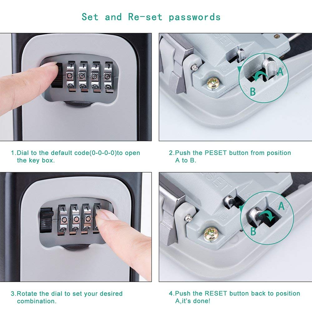 Key Safe Box Wall Mounted Key Storage Lock Box with Resettable Code 4 Digit Combination Lock Box for Realtors
