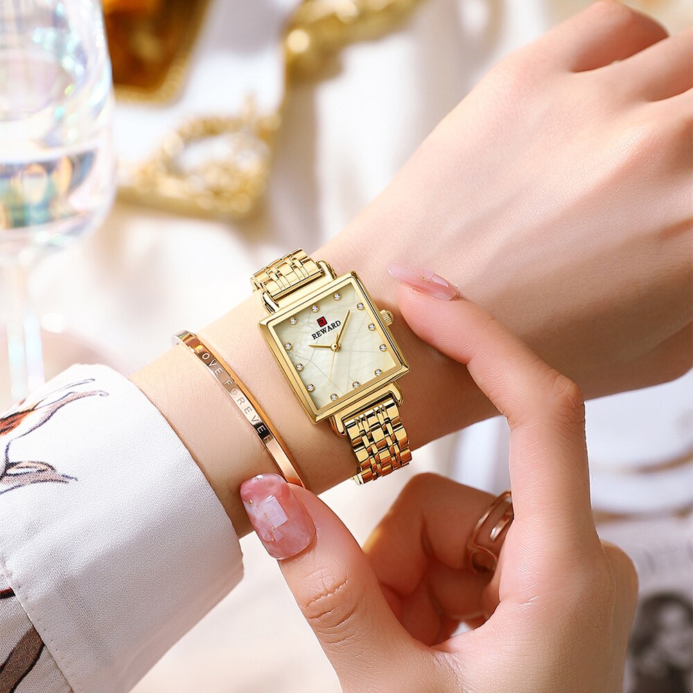Reloj de cuarzo cuadrado para mujer, pulsera de acero inoxidable de oro rosa Simple, resistente al agua, 2022