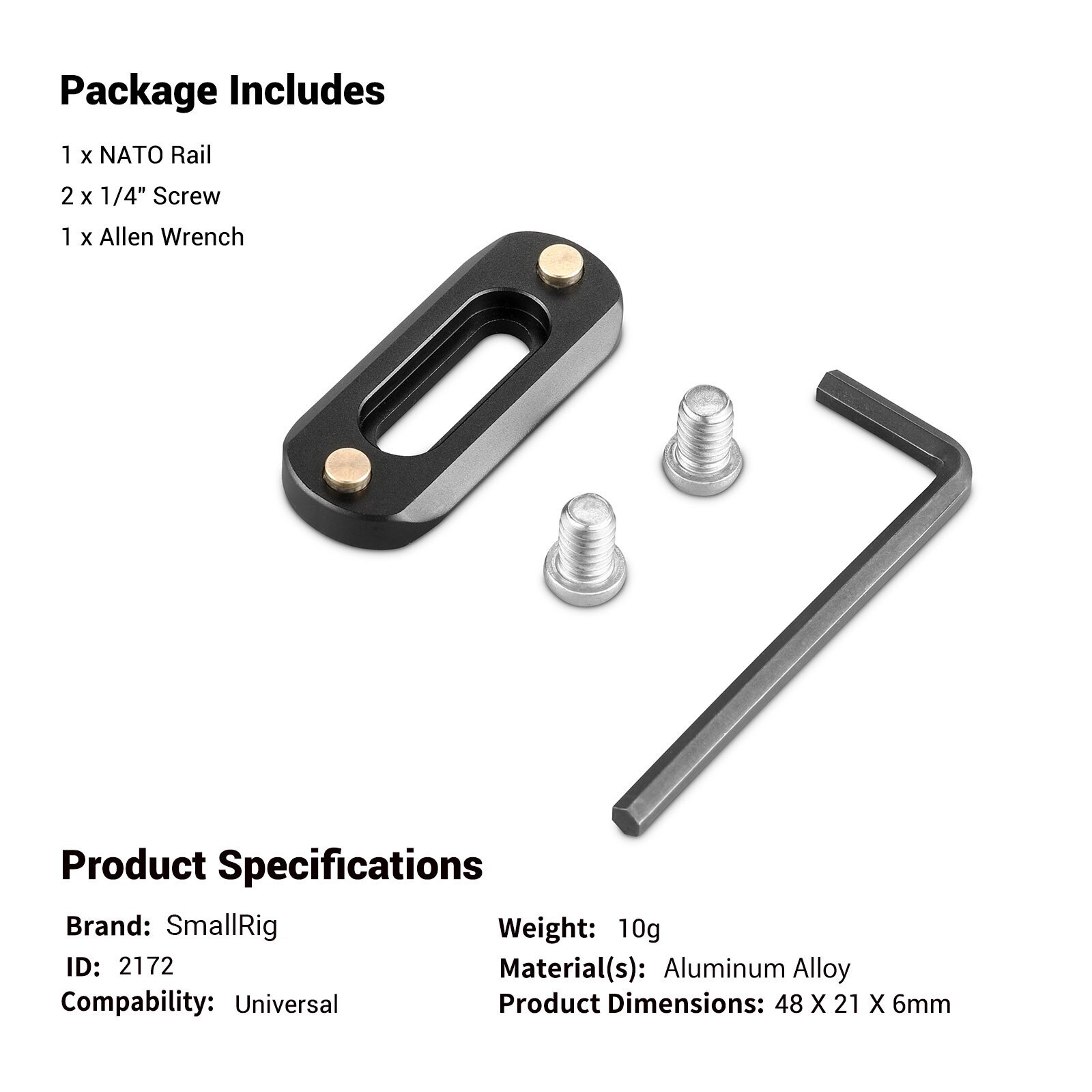 SmallRig DSLR Kamera Anlage Mini schnell Freisetzung nato Schiene (48mm) Für nato Griff EVF befestigen 2172