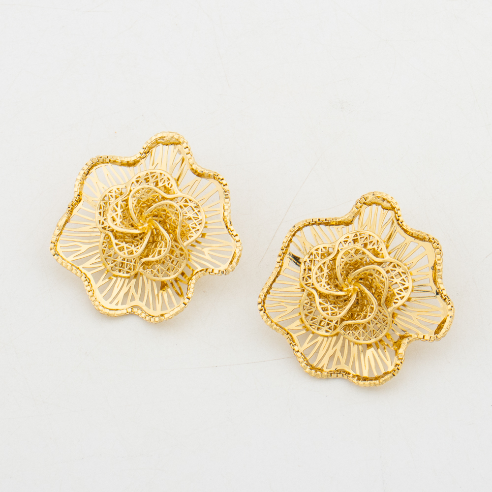 Conjunto de joyas con colgante de flor grande de Dubai para mujer, collar de lujo africano chapado en oro, pendientes, brazalete, anillo, de boda