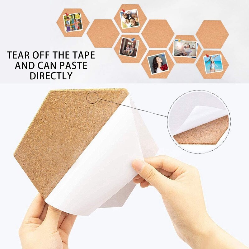8Pcs Hexagon Zelfklevende Kurk Tegels Met 50 Push Pins Voor Muur Bulletin Boards Foto 'S Office Memo En Thuis decor