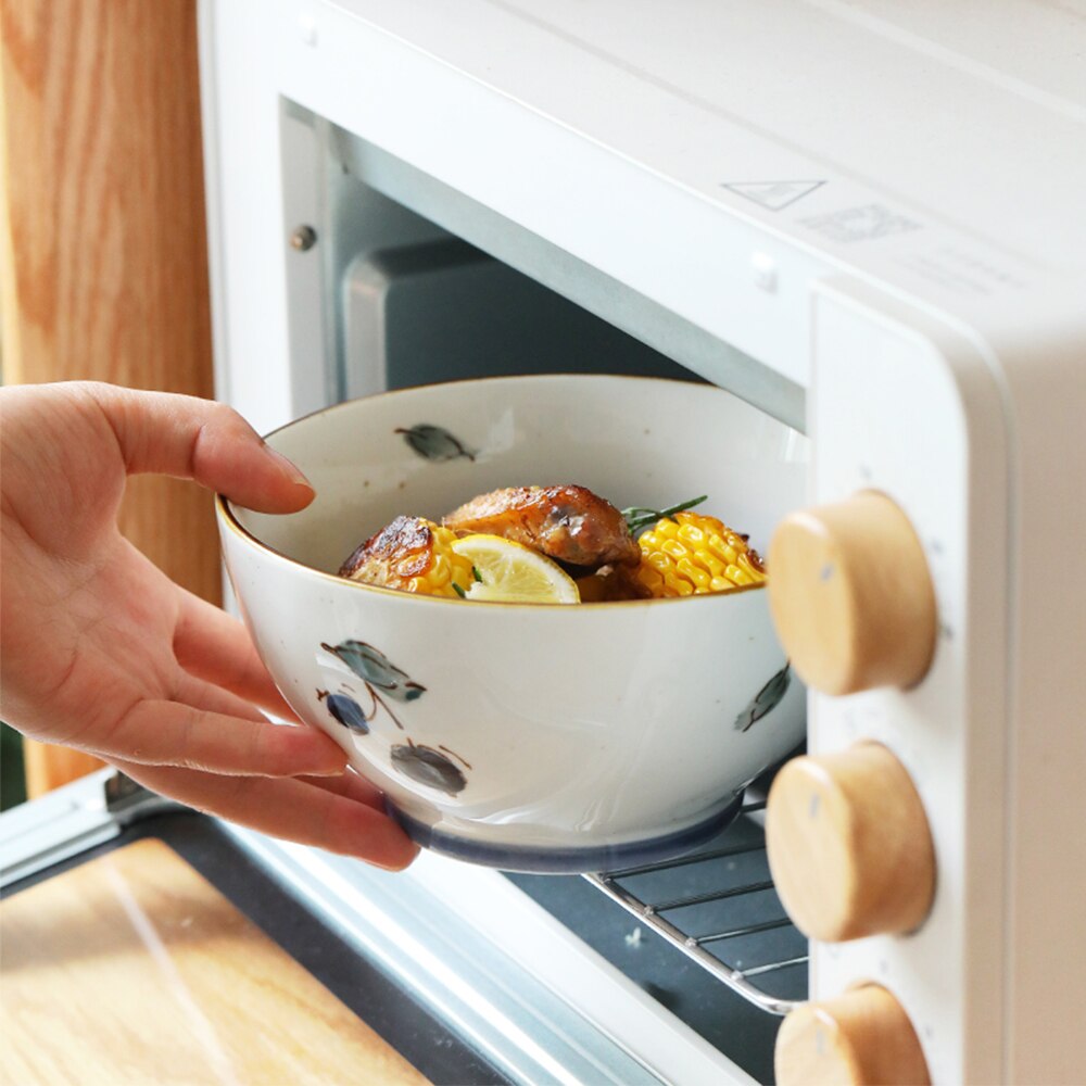 Home Gold Edge Blueberry Ceramic Tableware Heatable Oven Plate Soup Bowl Food Plate For Bread Noodles Salad Bakeware