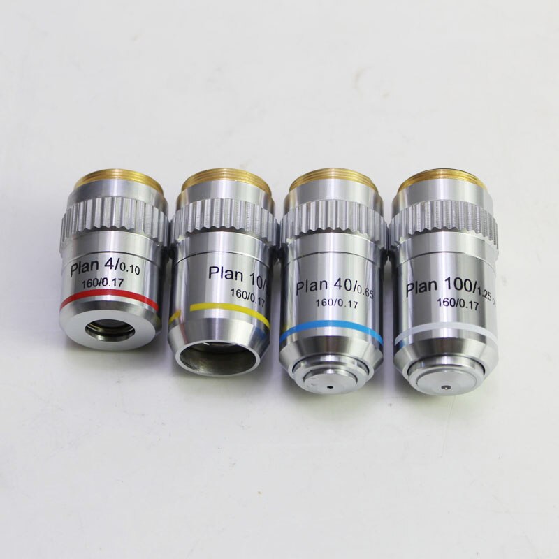 4X 10X 40X 100X Biological Microscope Objective Lens 195 Plan Achromatic Object Glass Microscopio Accessories