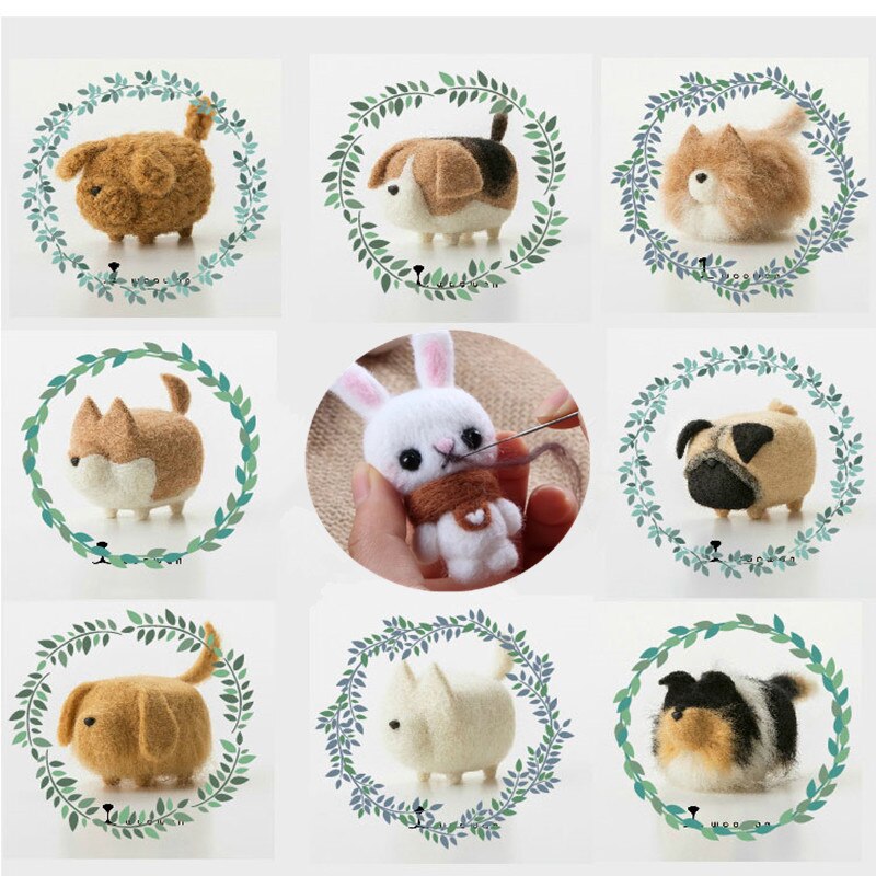 DIY artesanía de lana de fieltro sin cara perro Shiba Corgi Teddy Doll Material paquete hecho a mano costura tela artesanal juguete aguja fieltro gato
