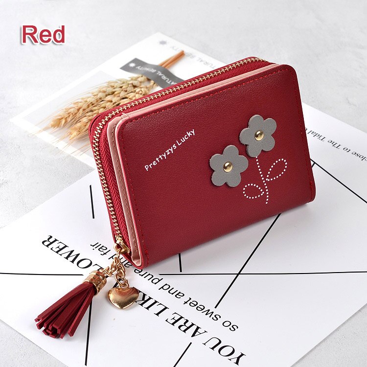 Women Wallets Brand Candy Colors Lady Purses Flower Clutch Zipper Coin Purse Wallet Cards ID Bag Woman Moneybag: 1 red