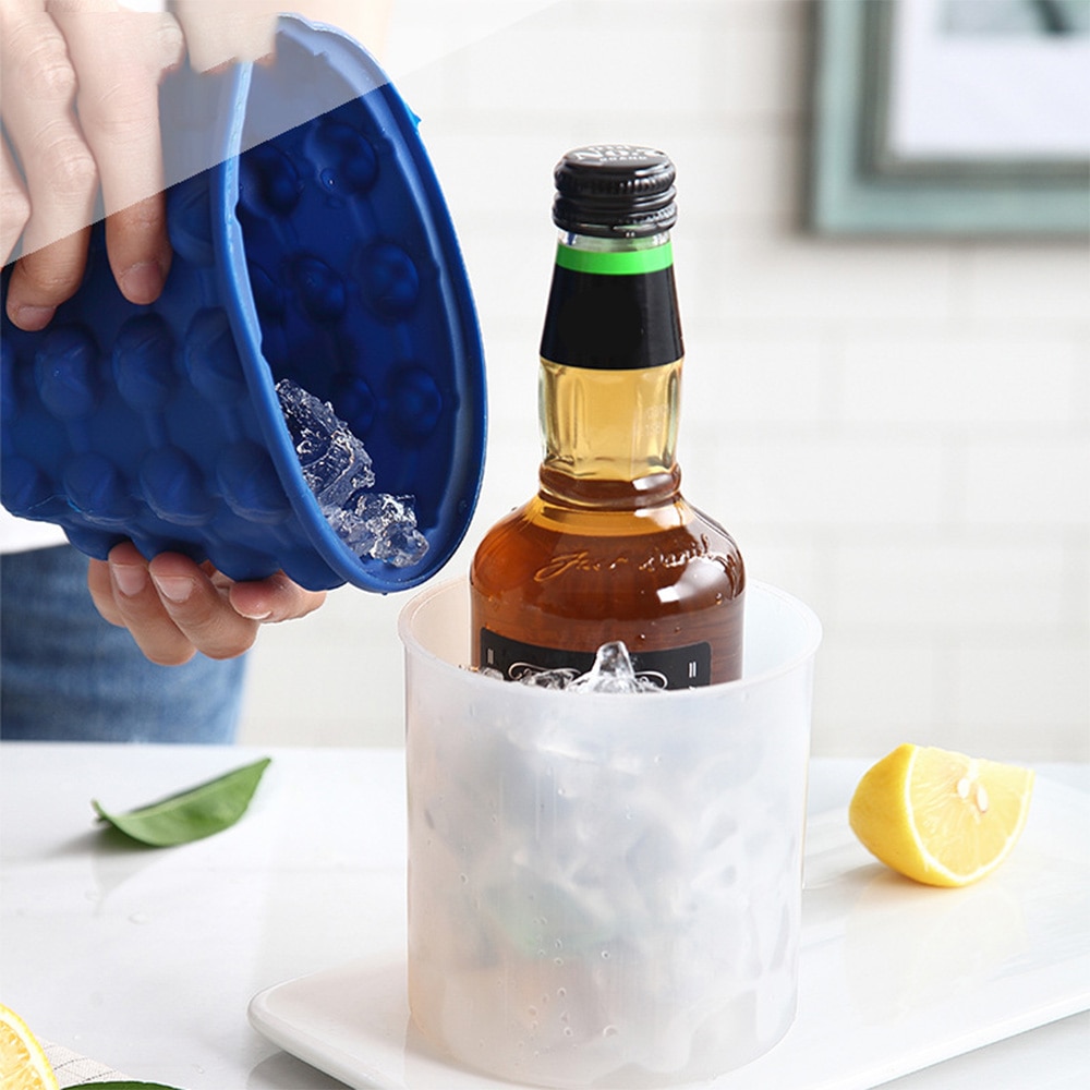 Portable Ice Bucket Silicone Ice Cube Maker Molds Wine Cooler Beer Cabinet Space Saving Kitchen Bar Tools Whiskey Freeze