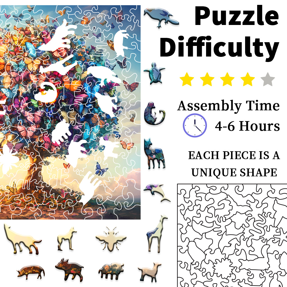 Colorful Butterfly Tree Adult Puzzle | Tree of Life with Butterfly– Unique Spring Flower Art Theme for Stunning Home