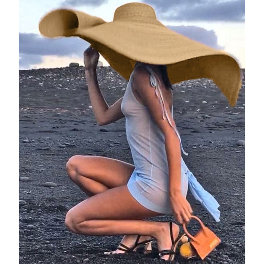Große Sonnenhut Strand Anti-Uv Sonnenschutz Faltbare Stroh Kappe Abdeckung sommer stroh hut frauen große breite krempe strand