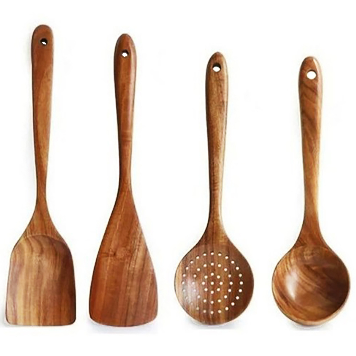 Utensilios de cocina de madera, juego de cuchara y espátula para el hogar, cuchara para ensalada, tenedor, cuchara agitadora, juego de cocina para hornear con cubo de almacenamiento: Verde claro