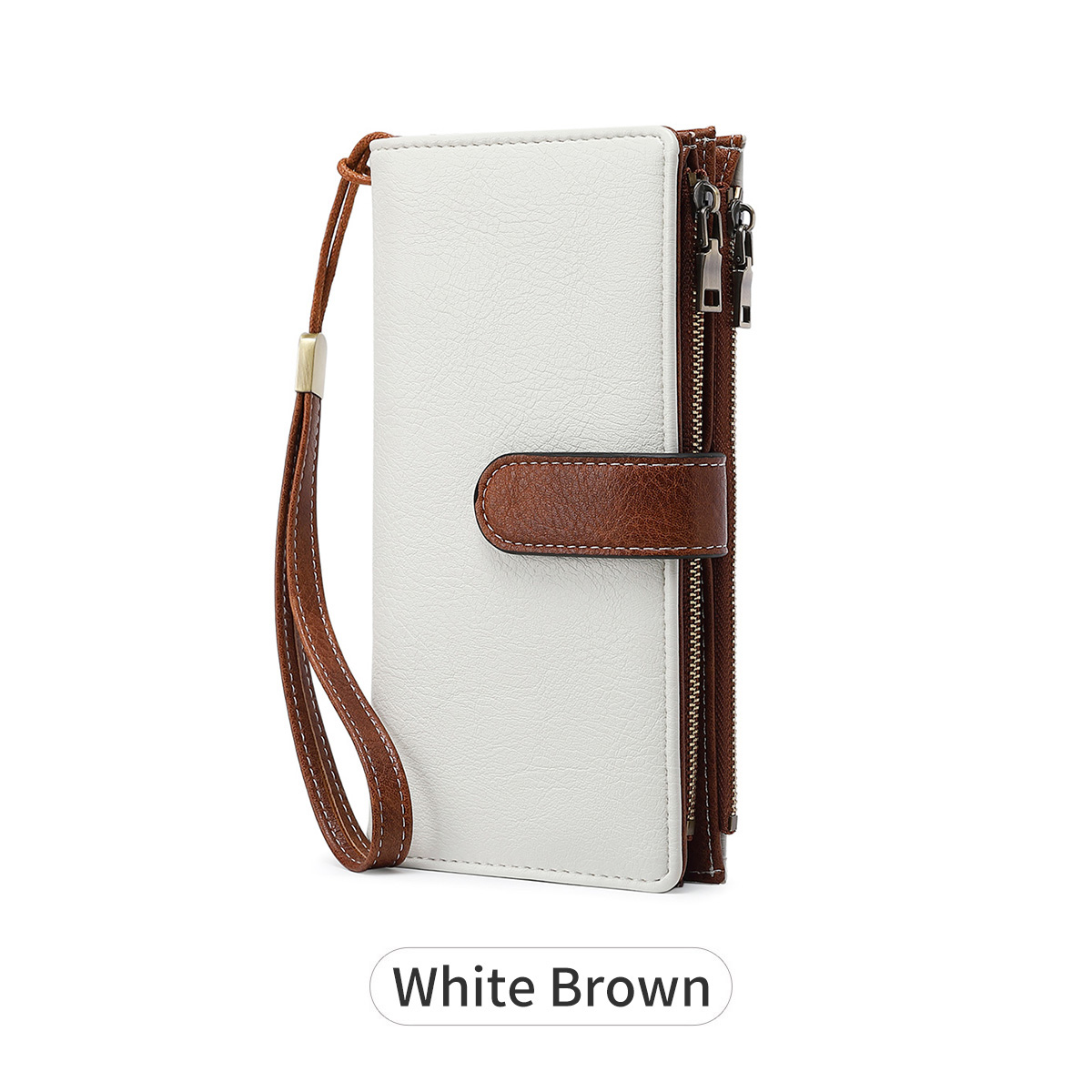 Retro Business Women's Long Wallet PU Leather Triple Fold Large Capacity Multi Card Slot Handbag Slot Ultra Thin Zipper Wallet: WHITE