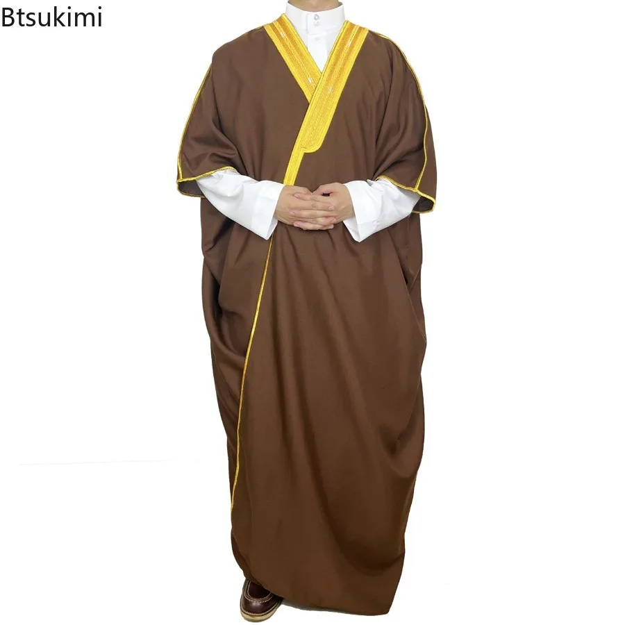 Midtøsten menns åpne abaya muslimsk kjole kimono dishdasha islam klær dubai saudiarabisk kaftan brodert kappe bønnekjole thobe