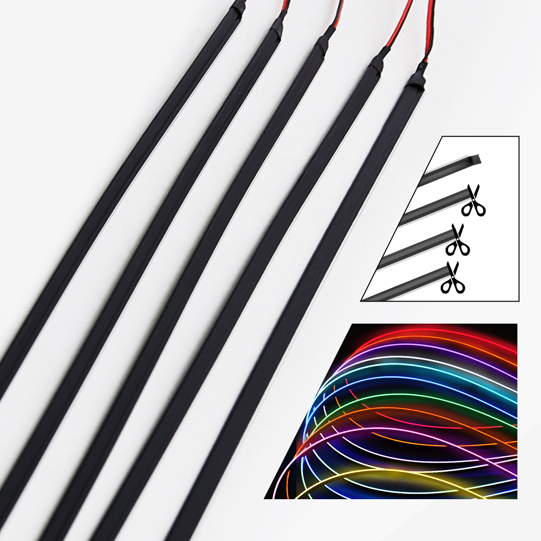 EL Wire Car LED Ambient Light Car Interior Decorative Lamp For Universal DIY Flexible Hidden Cuttable Colour Acrylic Strip 110cm