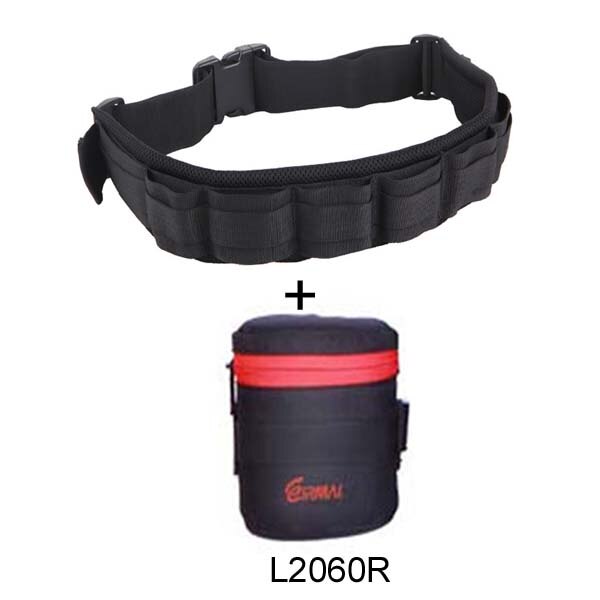 Photo Adjustable Black Strap DSLR Padded Camera Waist Belt Holder w/ Nylon Functional Soft Padded Lens Bag Pouch Case: Strap w L2060R Pouch