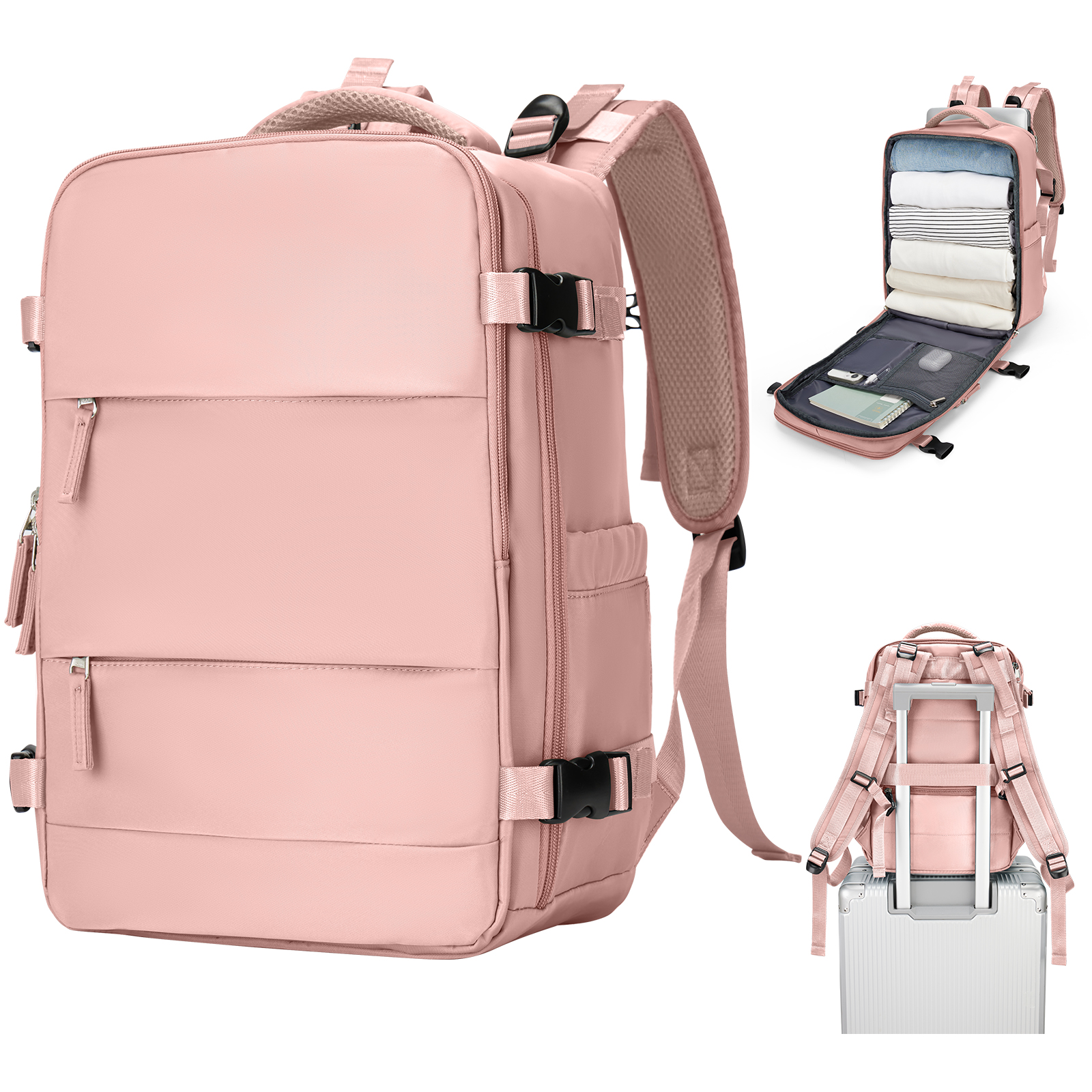 Reisrugzak Voor Dames Heren, 42X32X20, Rugzak Met Luchtvaartmaatschappij Goedgekeurd, Waterdichte Casual Laptop Rugzak Voor Universiteitszaken: Roze