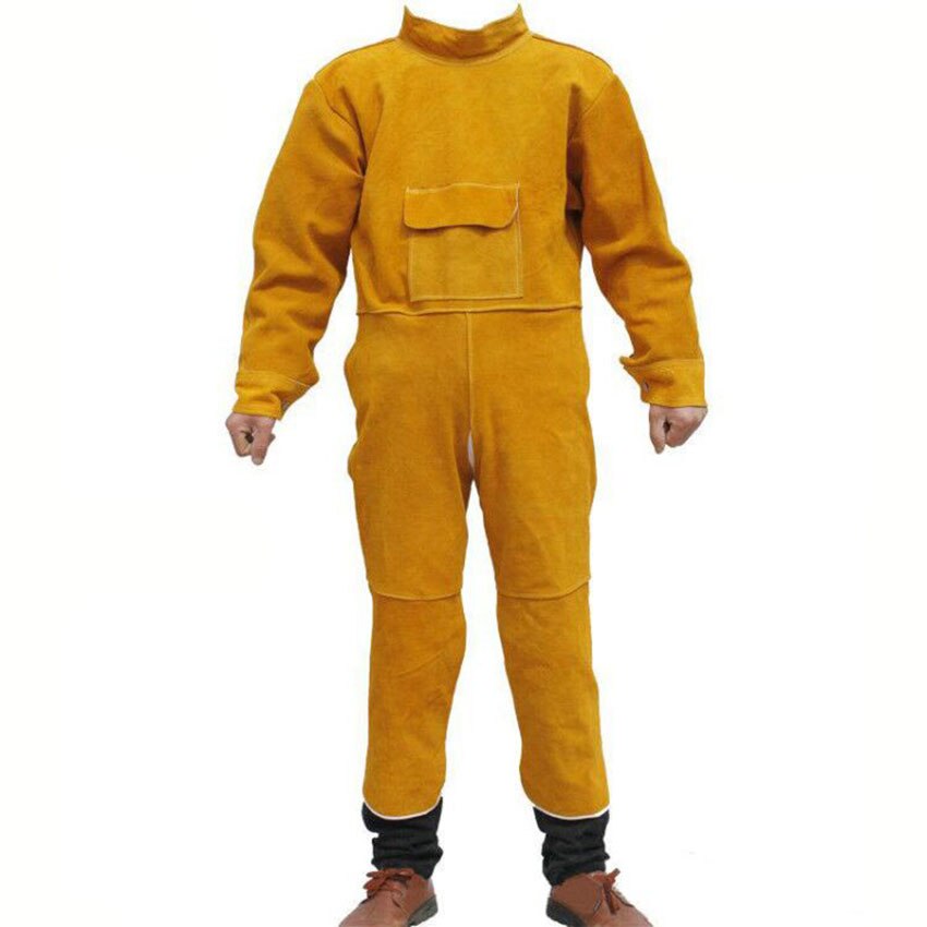 Giacca per saldatura in pelle-grembiule per saldatura resistente con maniche per saldatore, cinturino con fibbia regolabile, resistente al fuoco/al calore, XXL, XXXL: XXXL / giallo