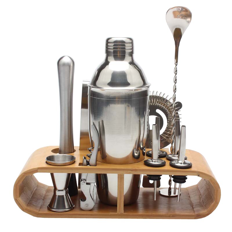 750ml/600ml rustfri bar cocktail shaker sæt barware sæt shaker sæt med træstativ