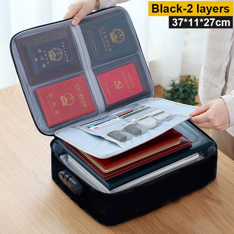 Sac de voyage pour documents d'affaires, sac de rangement étanche pour certificats d'antithèse, grand sac à main de bureau multicouche, pour hommes femmes XA27C: Black