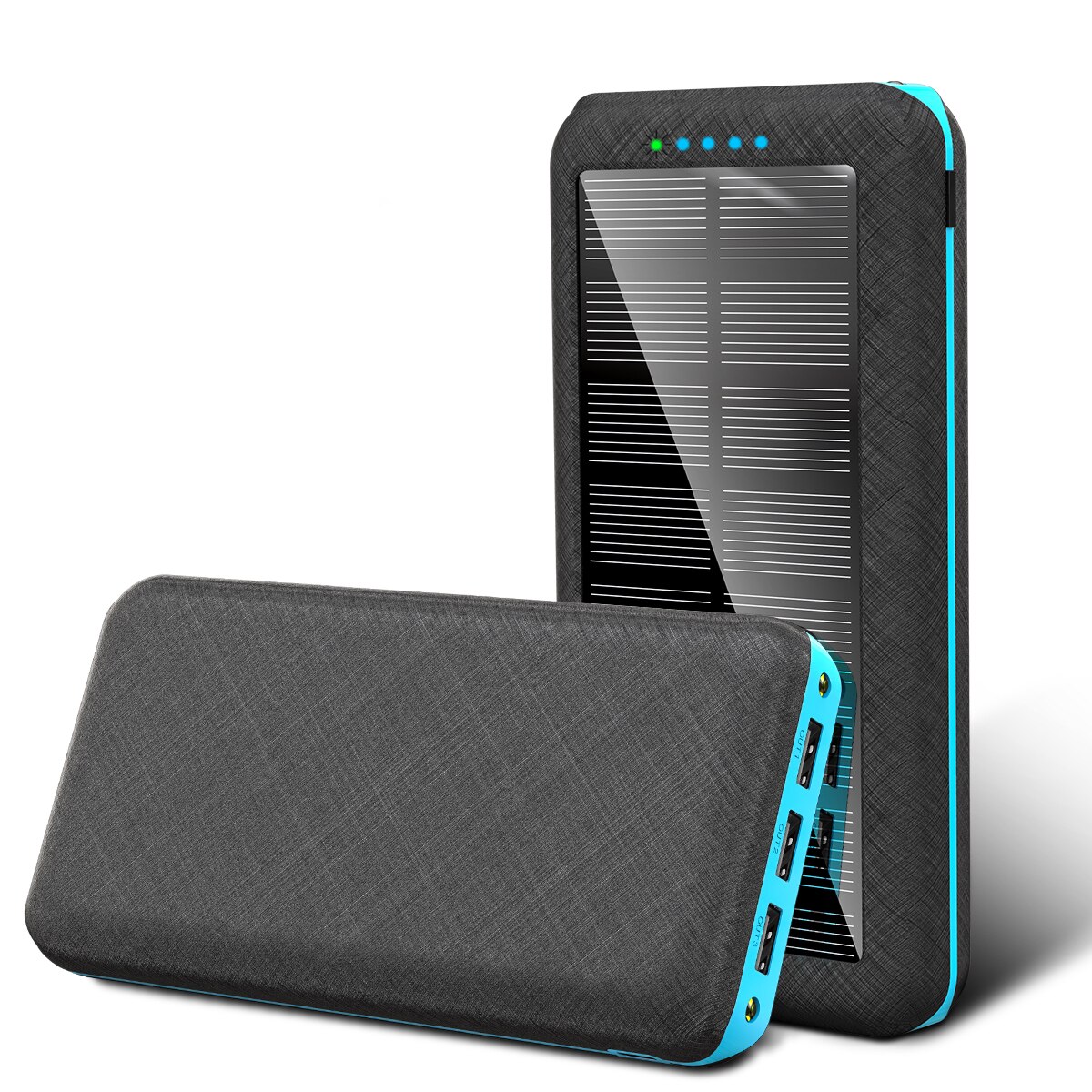Banca di energia solare Wireless 80000mAh 3 porte usb caricabatterie rapido Qi per Smartphone lampada portatile a doppio foro per banca di potere portatile: Wireless blue